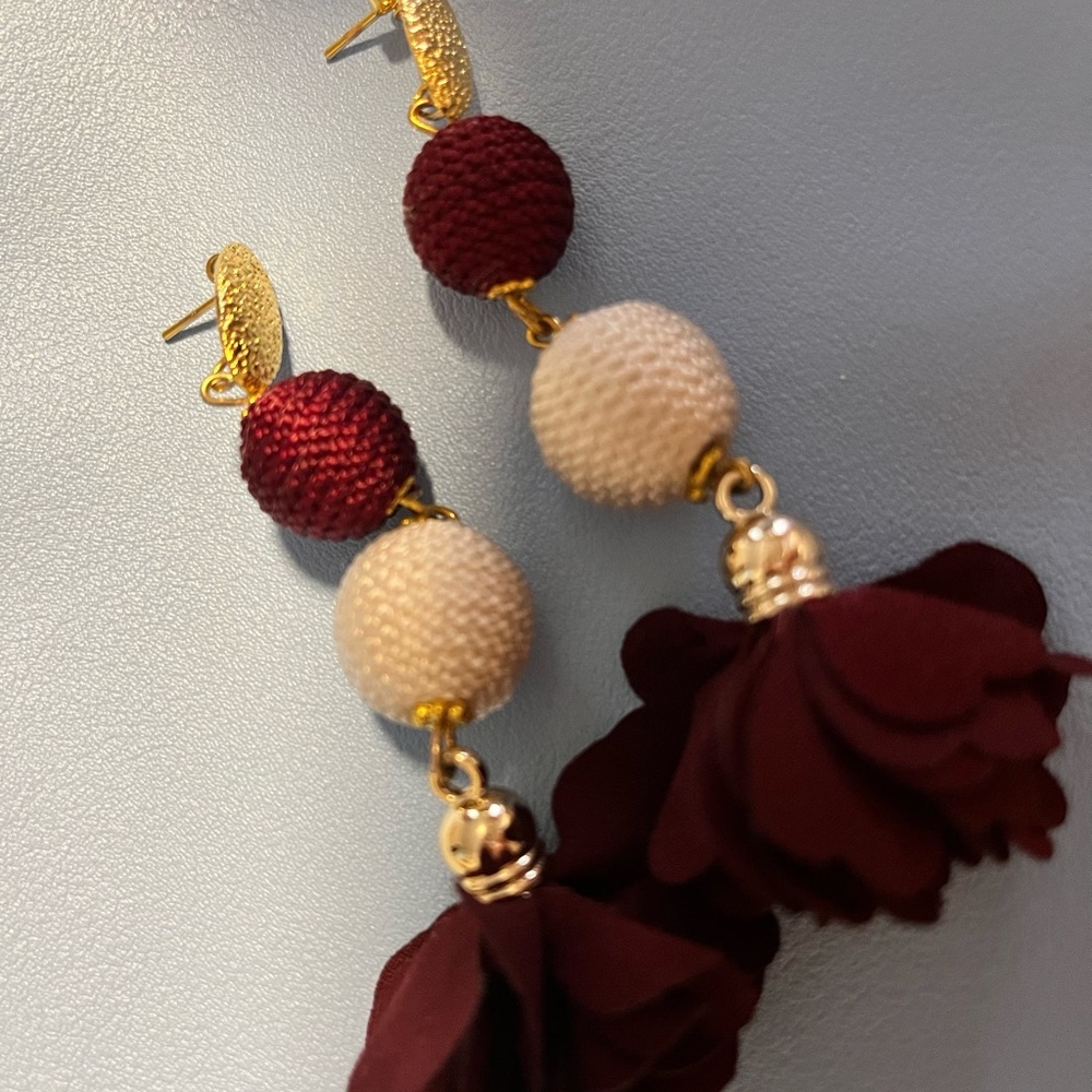 Burgundy and tan earrings